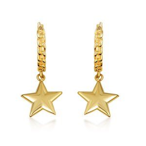 10K Yellow Gold Astral Star Cuban Link Huggies Earrings